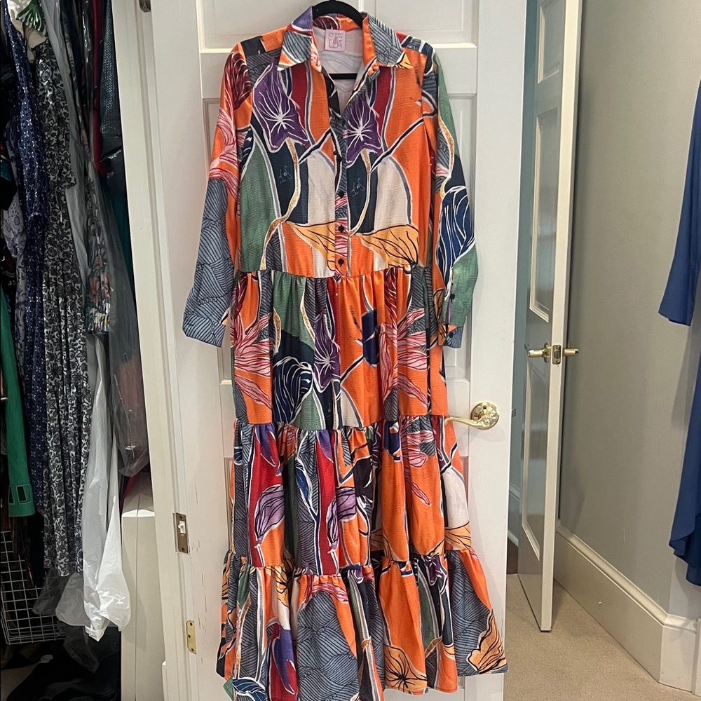 Stella Jean Vibrant Orange and Blue Maxi Dress size 38